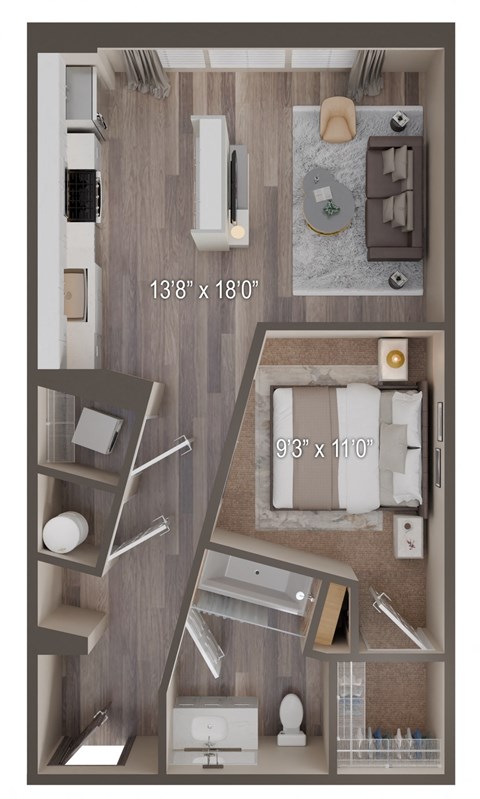 Floor plan for studio, 1 bath, 760 sqft